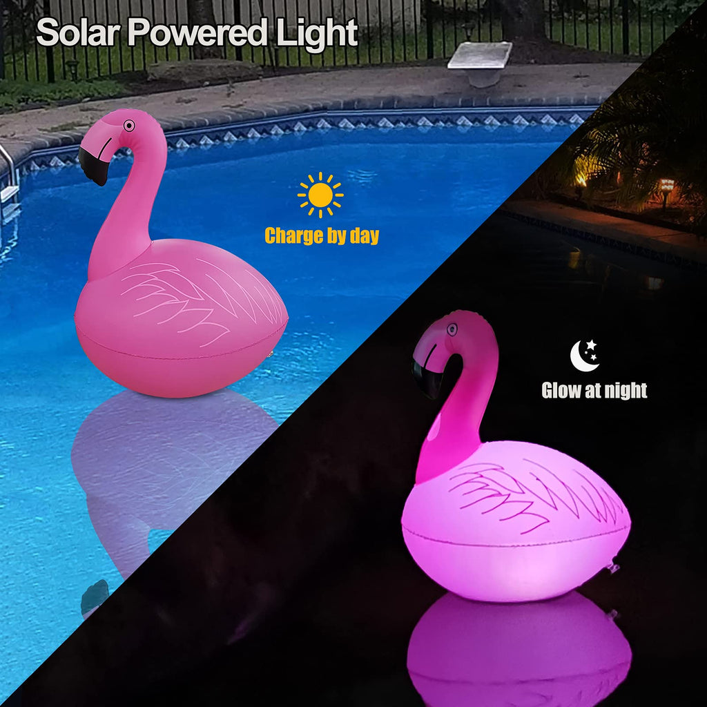 Cootway Flamingo Floating Pool Lights, Waterproof Inflatable Solar Pool Lights for Swimming Pool, Outdoor LED Glow Floating Light for Beach, Garden Backyard, Patio Lawn, Hot tub Decor (1 Piece)