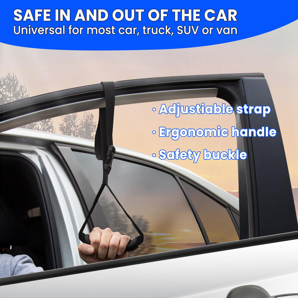 KOUNATSURI Car Handle Assist for Elderly Car Door Handle - Portable Handle for Car for Elderly & Seniors & Handicap - Multifunction Car Armrest Portable Handle（2Pack Blue Car Handles and Strap）