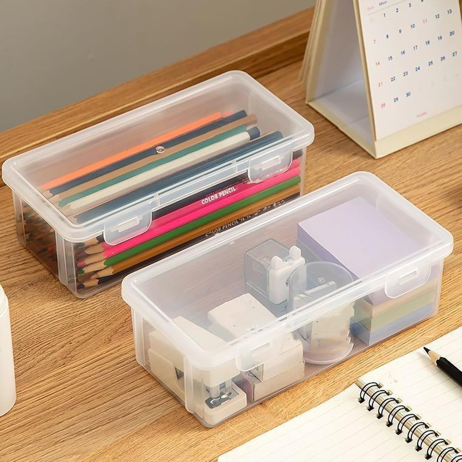 2Pcs Plastic Pen Holder,Capacity Pencil Boxes Clear Holder for Desk Office Desk Organizer Accessories