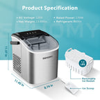 EUHOMY Countertop Ice Maker Machine with Handle, 26lbs Per Day, 9 Ice Cubes Ready in 6 Mins, Auto-Cleaning Portable Ice Maker with Basket and Scoop, for Home/Kitchen/Camping/RV (Silver)