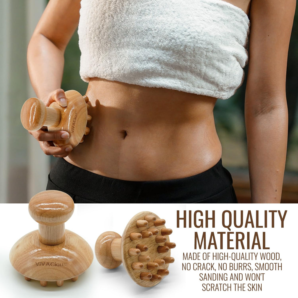 5-in-1 Wood Therapy Massage Tools Kit - Lymphatic Drainage Massager for Stomach, Thighs and HIPS | Maderoterapia Kit Professional for Muscle Pain Relief | Wooden Body Sculpting Tools | ViVACious