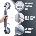 TAILI Shower Grab Bar 16 Inch Suction Cup Grab Bars, Removable Shower Handles for Elderly Suction Heavy Duty Bathtub Grip for Seniors, Strong Handrails No Drilling Waterproof, Silver