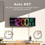JALL 16" Large Digital Wall Clock with Remote Control, Timer, Alarm with Big LED Screen Dispaly, 8 RGB Colors, Auto DST, Temperature for Living Room, Bedroom, Mounted, Gift for Elderly, White
