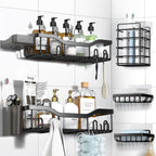 Shower Caddy Adhesive Shower Organizer 7-Pack, Rustproof Stainless Steel Bathroom Shelves, Large Capacity No-Drill Rack Storage Accessories with Soap Dish Toothbrush Holder &24 Hooks Home Decor