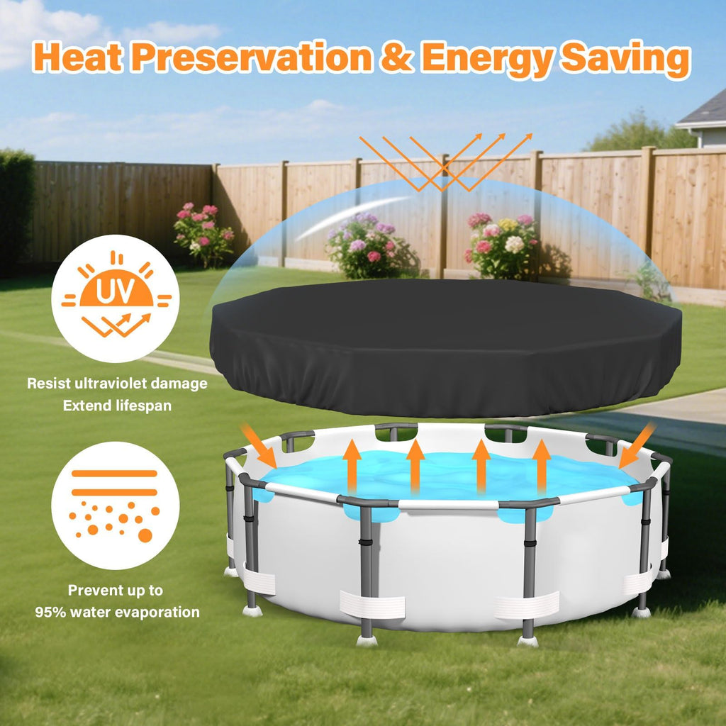 SAFANA 10FT Pool Covers for Above Ground Pools, Round Swimming Pool Cover [Upgrade 420D Thicker] Protective Leaf Cover with Reflective Strip, Tear Resistant Durability Fabric, UV Resistance, Black