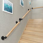 Purife 2ft Wood Stair Railing Indoor - Wooden Staircase Handrail W/s Black Sturdy Metal Brackets, Banister Railing for Stairway, Safety Grab Bars for Senior, Elderly & Kids
