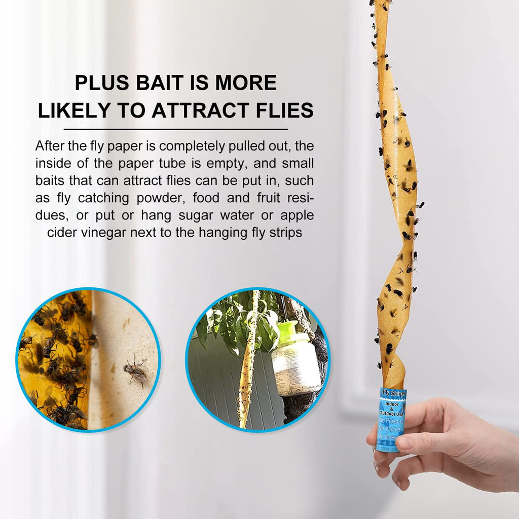 Fly Strips Fruit Fly Traps for Indoors, Sticky Gnat Trap for House Indoor Hanging, 60 Pack Insect & Bug Paper Ribbon Outdoor, Ranch Fly Catcher Tape