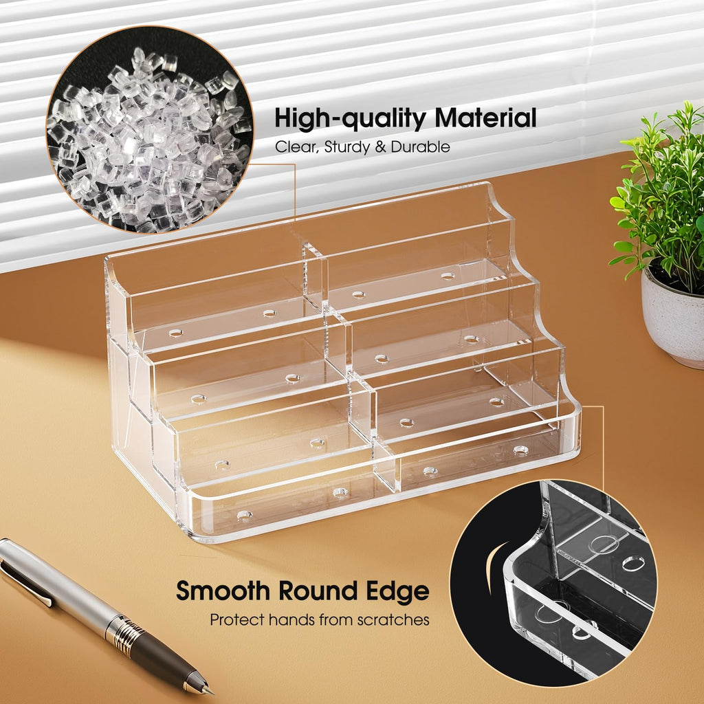 Acrylic Business Card Holder for Desk, Clear Desktop Business Card Display Stand with 8 Pockets, 4-Tier Freestanding Card Organizer for Office, Reception, Countertop
