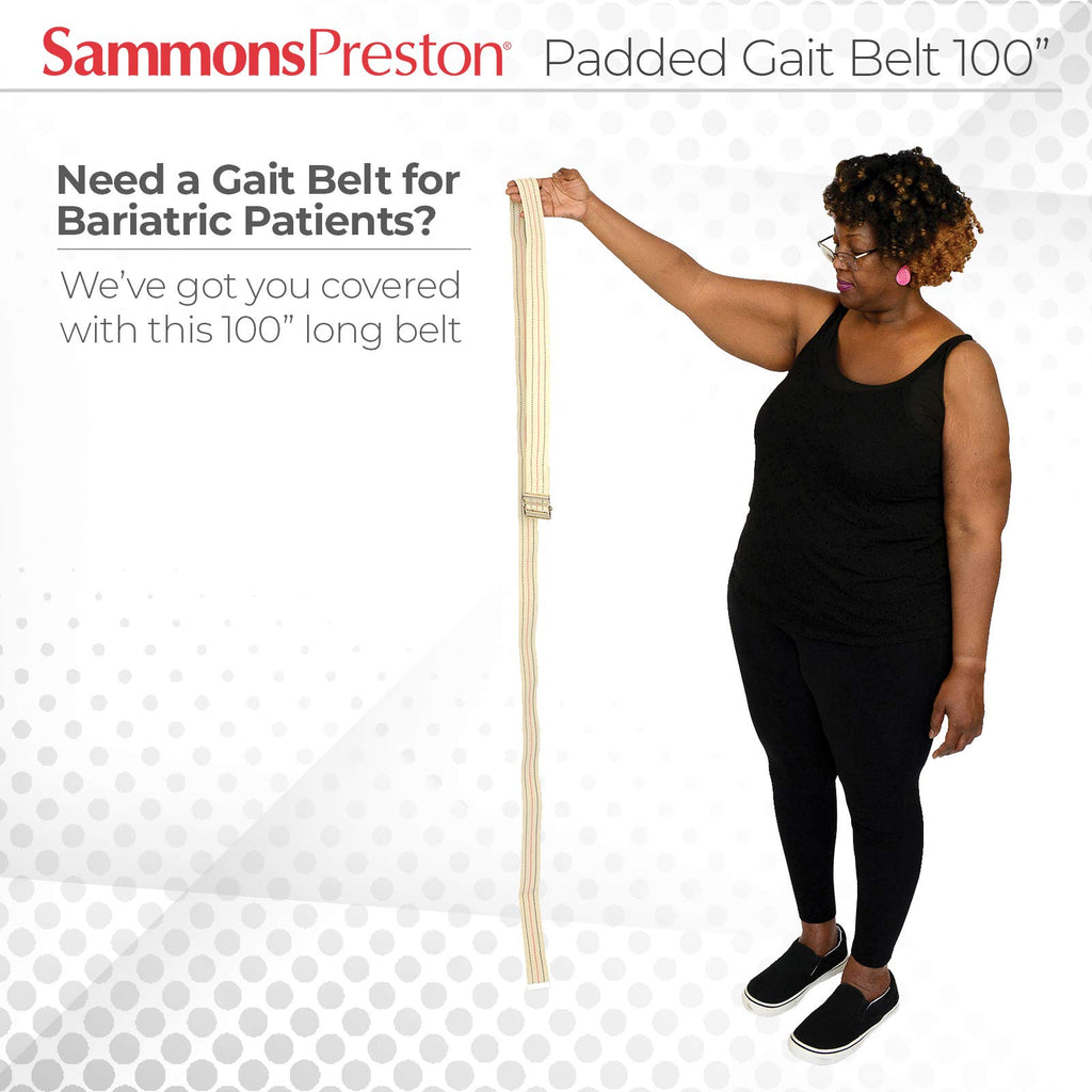 Sammons Preston Gait Belt with Metal Buckle, 2" Wide, 100"L, Heavy Duty Gait Transfer Belt, Patient Transfer, Essential Walking & Transport Assistant for Elderly, Disabled, & Patients, Neutral Stripe