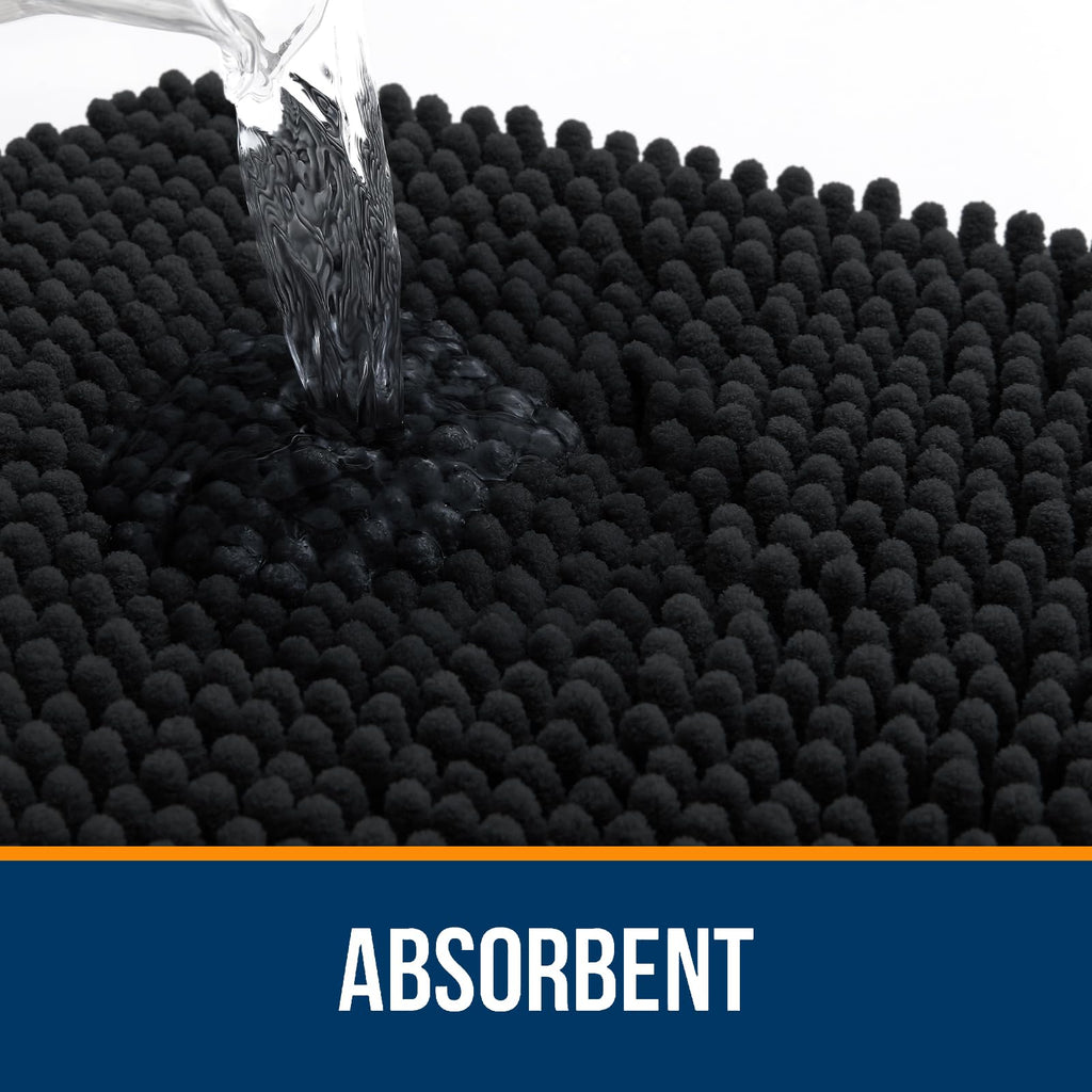 Black Bathroom Rug 30x20, Extra Soft Absorbent Chenille Bath Rugs, Rubber Backing Quick Dry, Machine Washable Bath Mats for Bathroom Floor, Tub and Shower, Home Decor Accessories