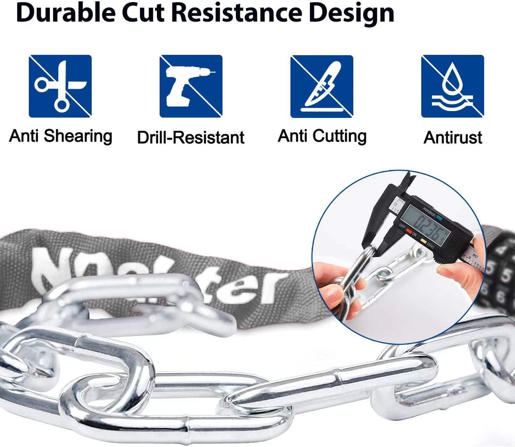 NDakter Bike Chain Lock, 5-Digit Combination Anti-Theft Bicycle Lock, 3.2 feet Long Security Resettable Bike Locks Heavy Duty for Bike, Motorcycle, Bicycle, Door, Gate, Fence, Grill, Gray