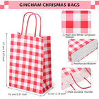 30 Pieces Gingham Gift Bags Kraft Paper Bag Christmas Buffalo Plaid Bag Present Bag Party Favor Bag with Handle Goody Bag for Christmas Birthday Party Supplies, 5.91 x 8.27 x 3.15 Inch (Red White)