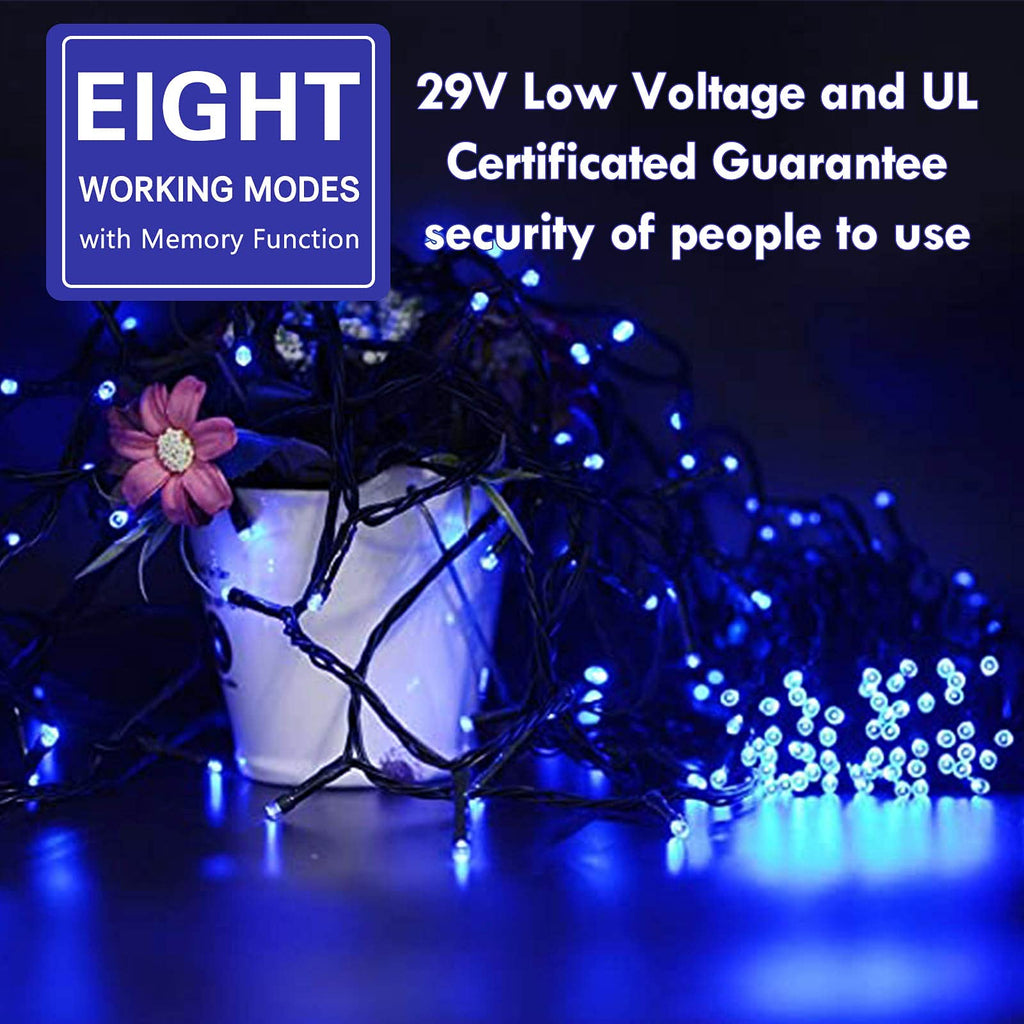 82FT 200 LED Blue Christmas String Lights Outdoor & Indoor, Timer & Memory Function & 8 Modes, Extendable Ultra Bright Green Wire Mini Twinkle Lights for Xmas Tree Patio Holiday Party Decor (Blue)