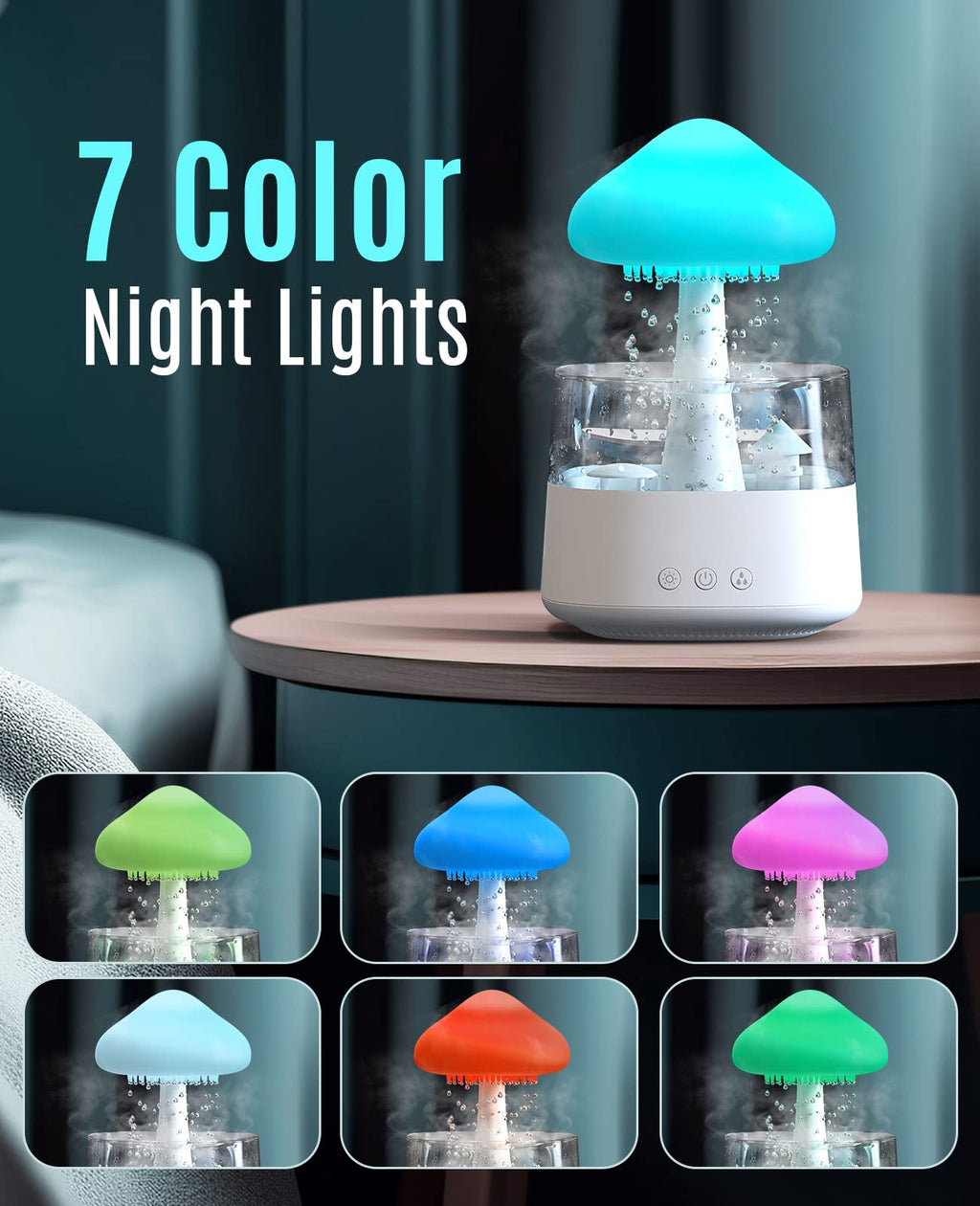 Rain Cloud Humidifier with Remote, Rain Cloud Diffuser, Cloud Humidifier Rain Drop, Mushroom Diffuser, Mushroom Humidifier Waterfall Lamp, Rain Sounds for Sleeping