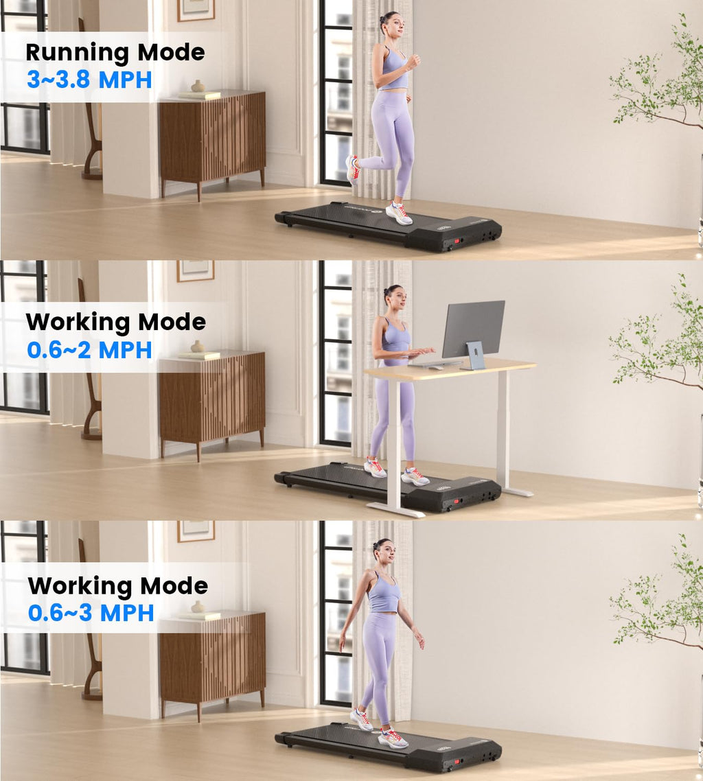 DeerRun Walking Pad 2 in 1 Under Desk Treadmill, 2.5HP Low Noise Walking Pad Running Jogging Machine with Remote Control for Home Office, Lightweight Portable Desk Treadmill Installation Free