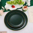PULOTE 100PCS Green Plastic Plates - Green Disposable Plates With Gold Rim - Include 50 Pieces Dinner 10.25inch,50 Pieces Dessert 7.5inch for Party&Christmas