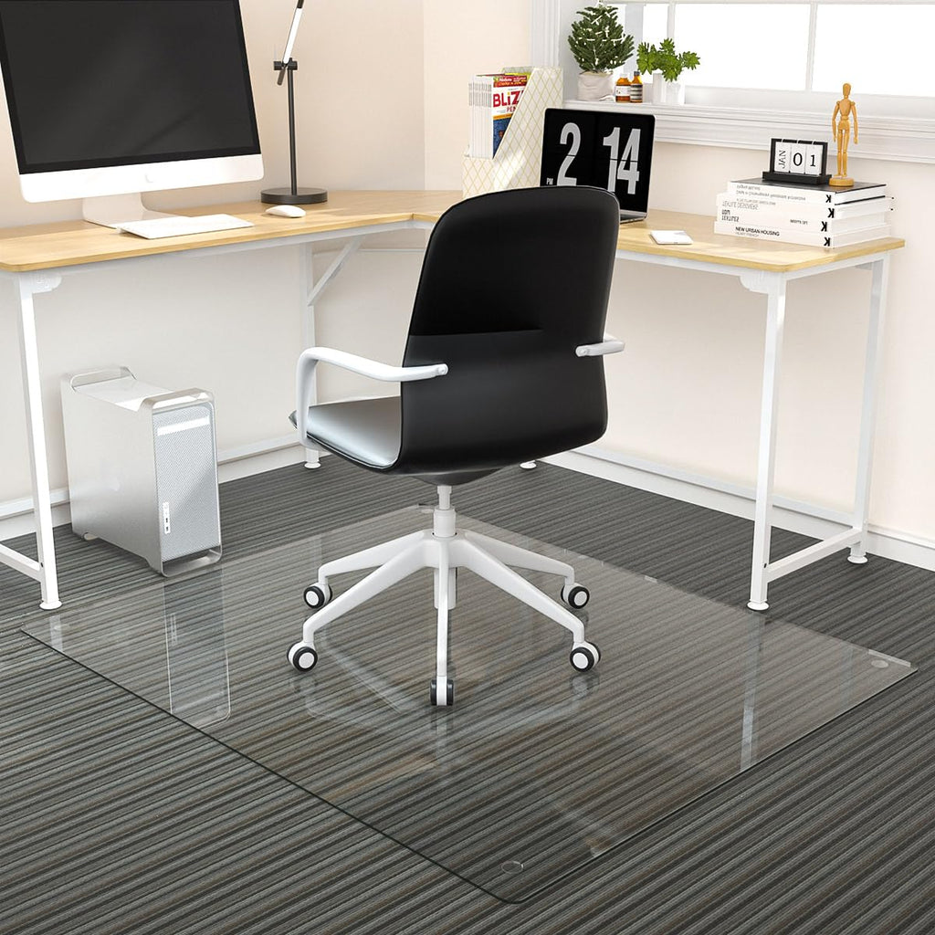 [Tempered Glass] 36" x 46" Glass Chair Mat, Heavy Duty Hard Floor Mat with Round Corner and Polished Edge, Office Chair Mat for Carpet Office Home Hardwood Floor Desk