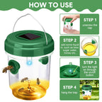 Wasp Trap Solar Powered Bee Trap Reusable Fly Traps Outdoor Hanging Wasp Killer with UV LED Light Flying Insects Bee Killer for Indoor Outdoor Patio Garden Home (Green, 6 Packs)