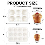 Vinino 2Pack Silicone Muffin Pan for Baking with Metal Reinforced Frame, Regular 12 Cup and Jumbo 6 Cup Nonstick Cupcake Pan Set, BPA Free Silicone Muffin Tray Molds for Oven Dishwasher Safe