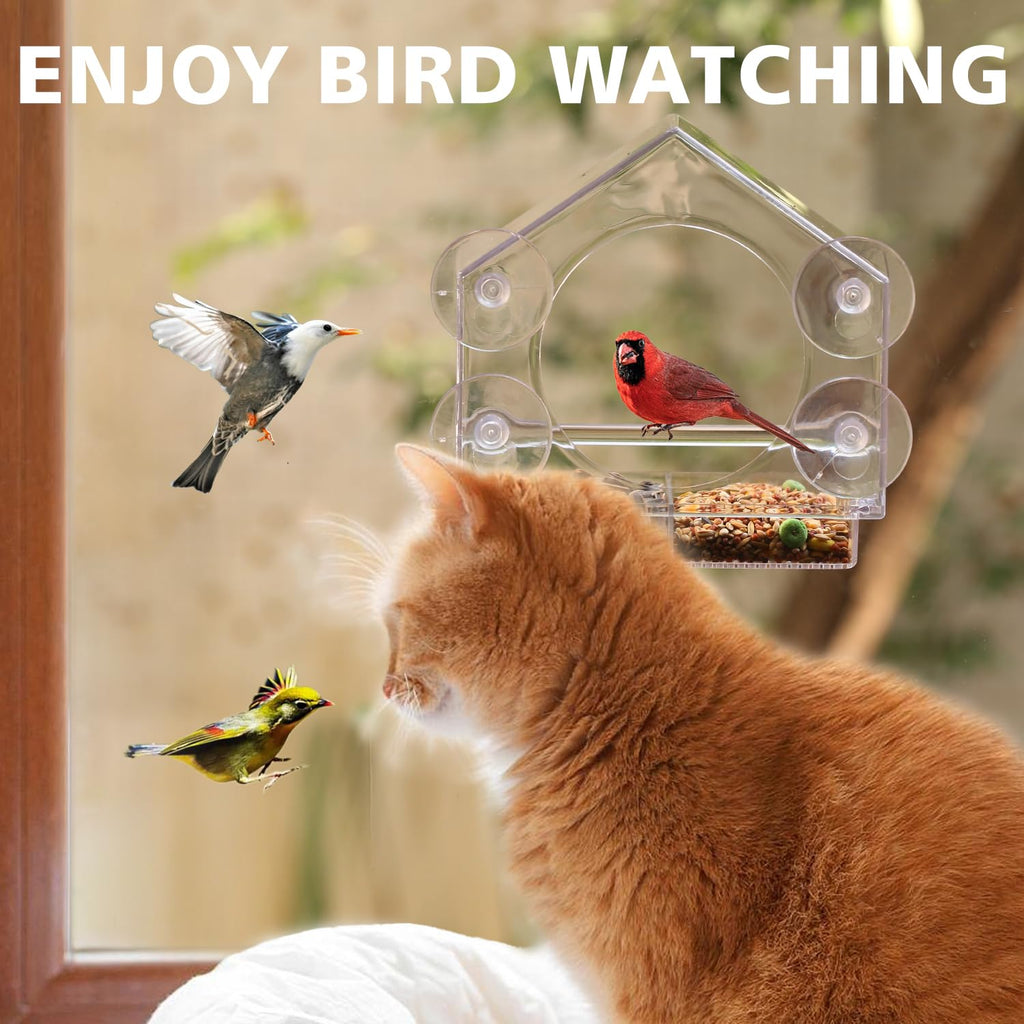 Window Bird Feeder with 4 Extra Strong Suction Cups,Clear Bird House Window for Outdoors, Transparent Bird House for Viewing Wild Bird Outside, Birds Watching Gift for Elderly,Kids, and Garden Decor