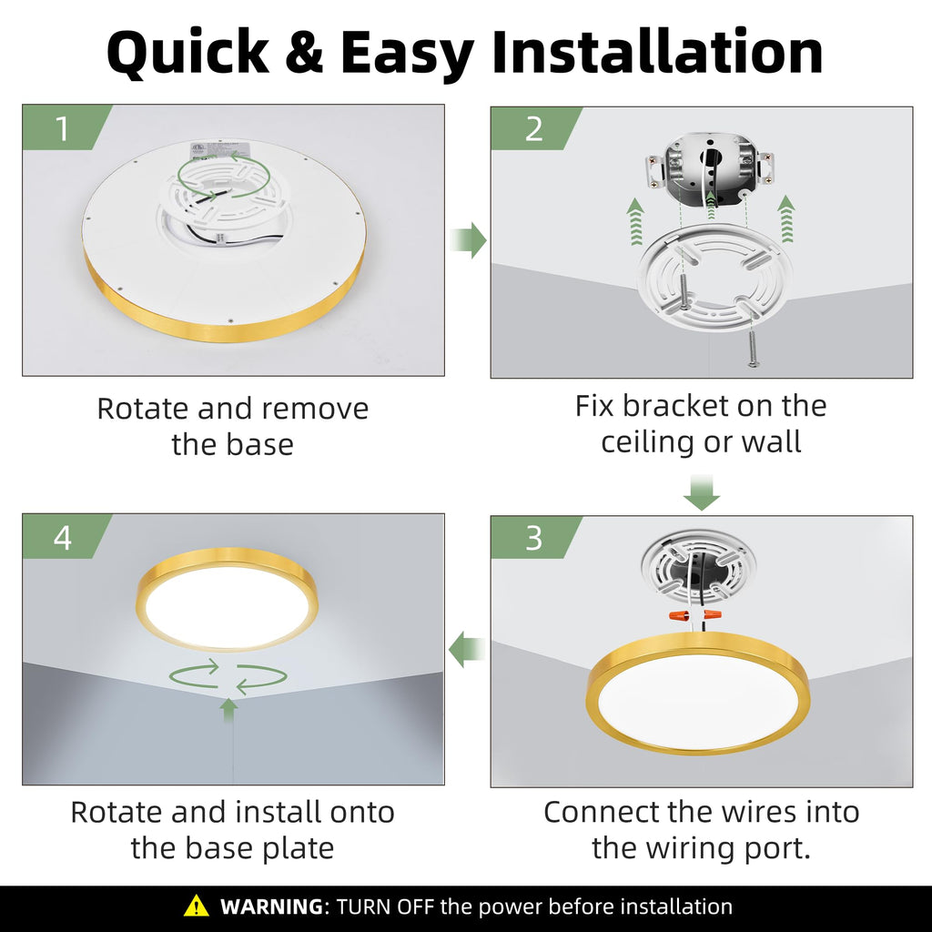 hykolity 12 Inch Selectable CCT LED Round Flat Panel Light, 24W 3000K/4000K/5000K, Edge-Lit Flush Mount Ceiling Light Fixture for Kitchen, Bedroom, Laundry and Closet Room，Gold