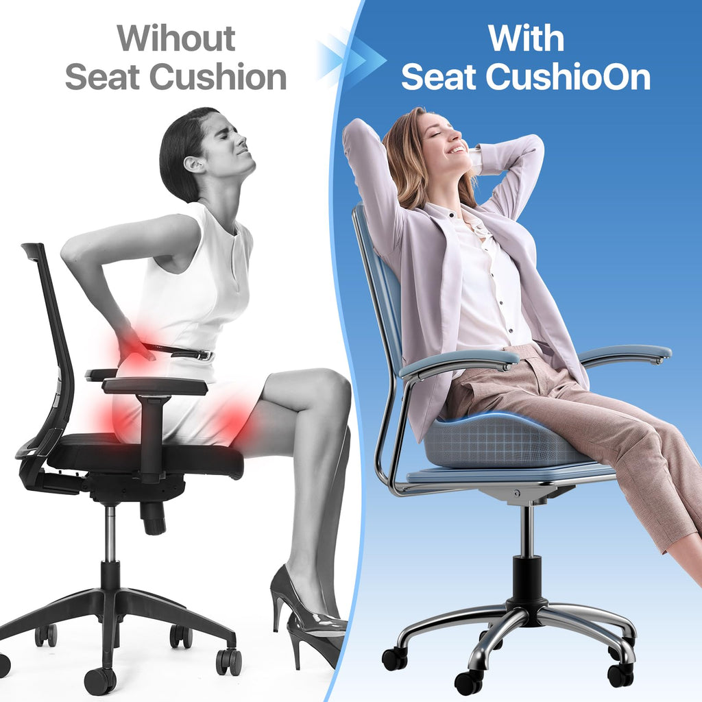CJACSOC Seat Cushion, Extra Large Memory Foam Cushion for Office Chair Cushions, Ergonomic Cushions Pad Pillow for Pressure Relief Sciatica & Pain Relief for Long Sitting, Grey