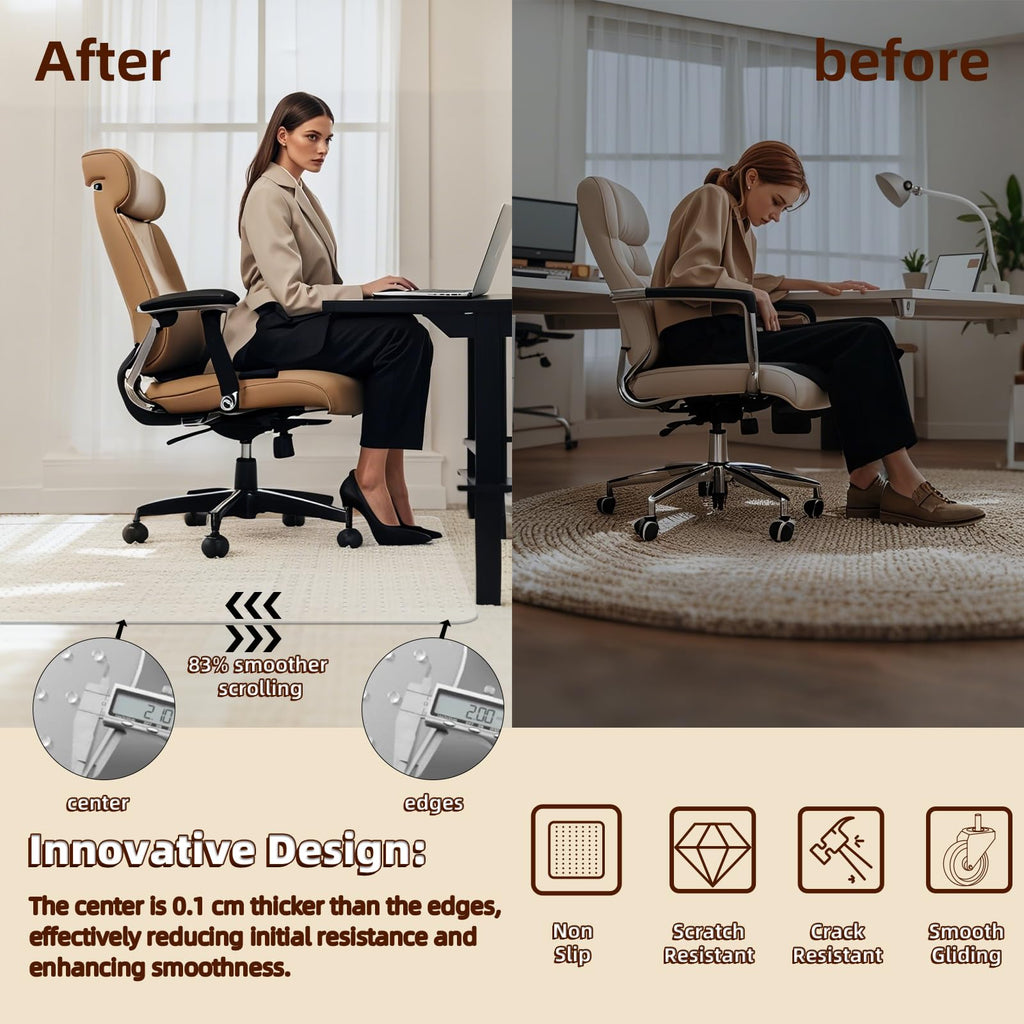Office Chair Mat Carpet Protector: 36" x 48" Plastic Heavy Duty Computer Desk Mats with Lip for Low Flat and No Pile Carpeted Floor - Clear Rug Pad for Rolling Chairs Office Work Home Gaming Rectangle