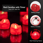 Windshell Red Flickering Flame Tealight Candles with 6H Timer (No Remote), Melting Design, Battery Operated LED Flameless Tea Lights for Party, Wedding, Christmas and Valentine's Day, Pack of 12