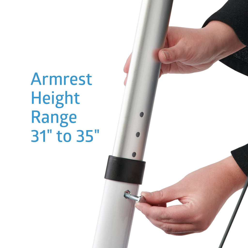 Medline Upright Rollator Walker with Padded Armrests, Stand Up Walkers for Seniors, 7.5-Inch Wheels, Height Adjustable, Storage Bag, 300lb Weight Capacity, White Frame