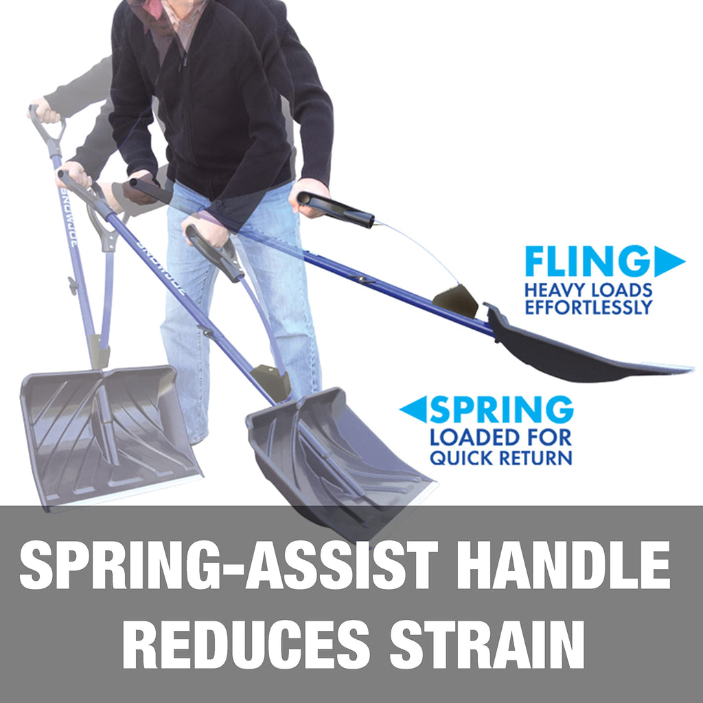 Snow Joe SJ-SHLV20 Shovelution 20-Inch, Strain-Reducing Snow Shovel w/ Spring Assisted Handle + Impact-Resistant Blade, Blue