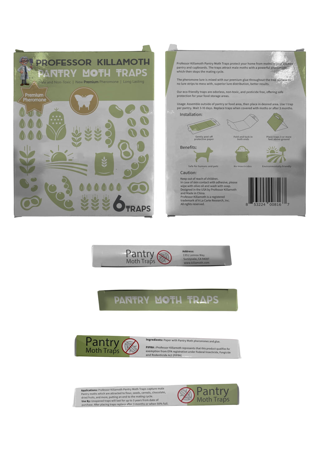 Professor Killamoth Pantry Moth Traps 6 Pack, Professional Grade Pheromone Moth Traps for House Indoor, Non-Toxic Pantry Moth Trap for Kitchen, Food & Cupboards