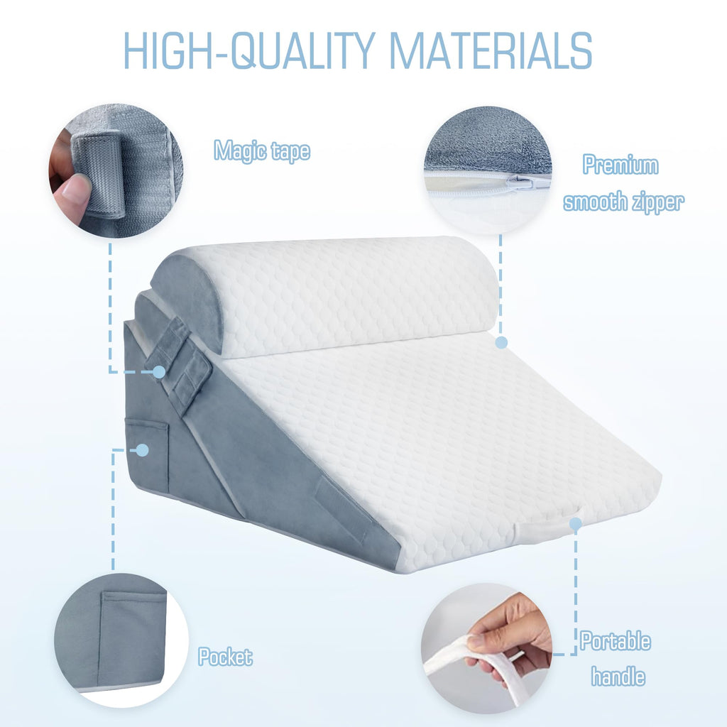 Ziiyllean 3Pcs Orthopedic Bed Wedge Pillow for Sleeping, Adjustable 9&12 Inch Memory Foam Wedge Pillow Post Surgery or Back, Neck and Knee Support, Triangle Pillow for Acid Reflux Gerd Snoring