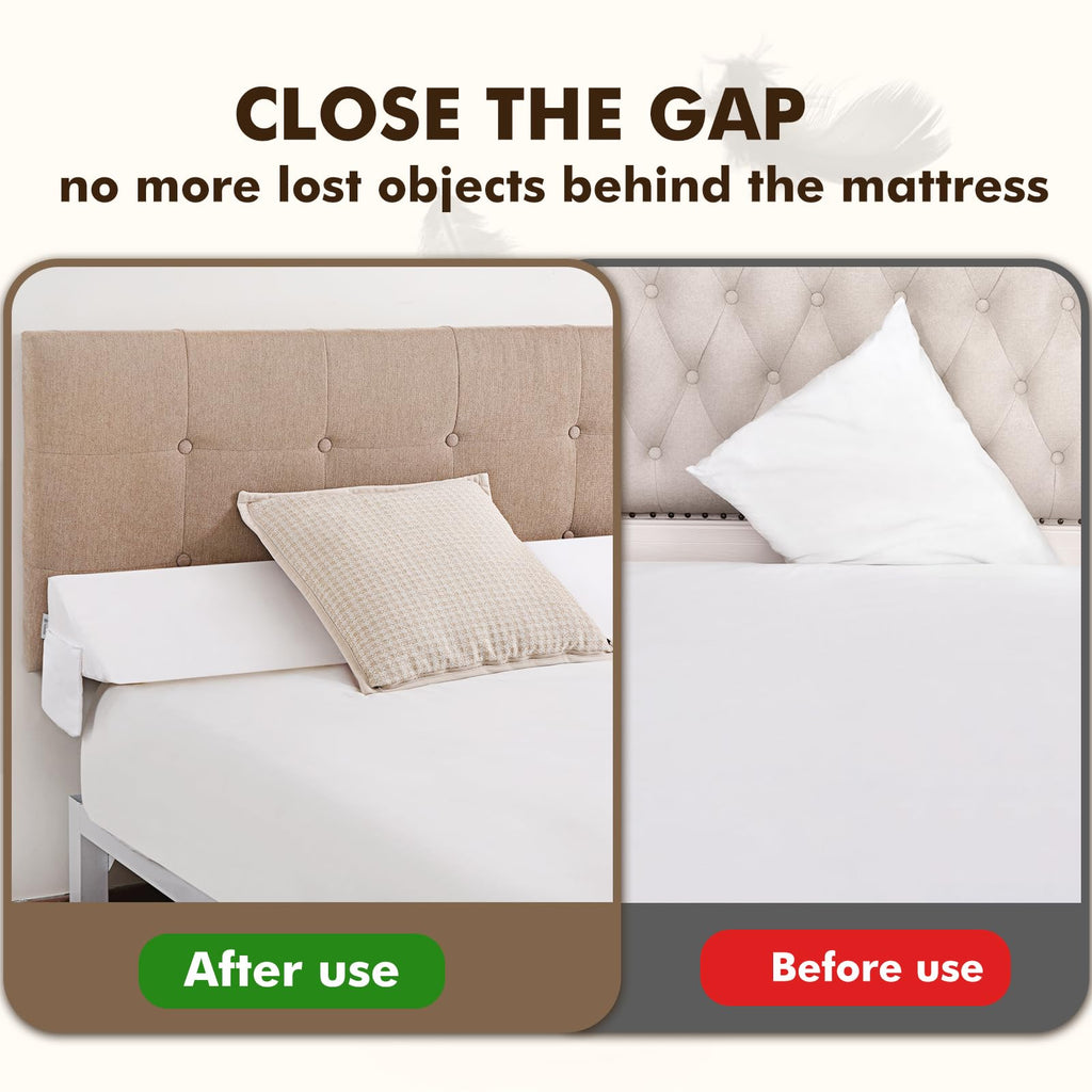 Vekkia King Size Bed Wedge Pillow for Headboard, Mattress Gap Filler,Bed Gap Filler,Triangle Bloster Pillow Close Bed Gap (0-4.5") Between Your Headboard and Mattress, White