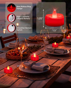 merrynights LED Candles, 24 Pack Tea Lights Candles Battery Operated, Flameless Tealight Candles, Realistic Tea Lights for Halloween Christmas Party Decor -D 1.5” x H 1.25”-Red Candles