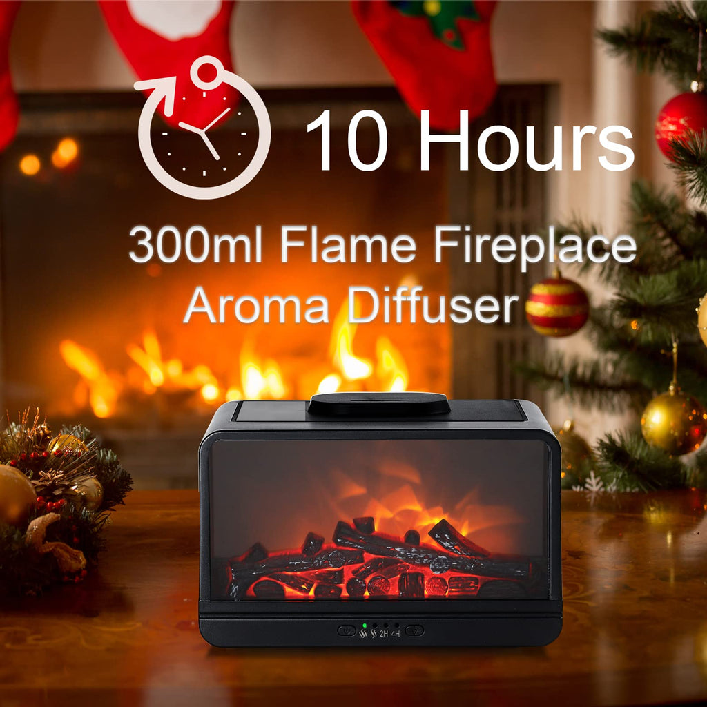 MAXWINER Dynamic Flame Fireplace Essential Oil Diffuser 300ml Aromatherapy Diffuser Ultrasonic Cool Mist Humidifier with Multiple Mist Mode, Timer and Waterless Auto Off for Home Room Office
