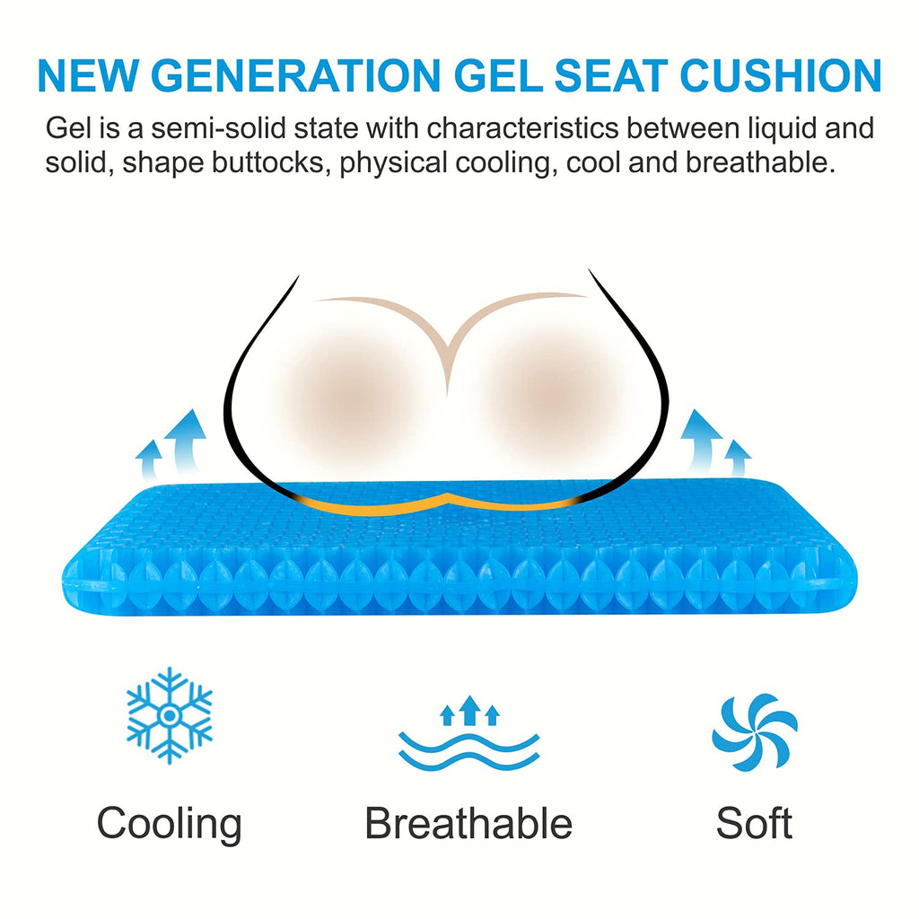 Yunqing Gel Seat Cushion, Chair Cushions with Non-Slip Cover, Breathable Honeycomb Car Seat Cushion for Pressure Relief Back Pain, Home Wheelchair Office Chair Cushion (16x14x1.6 inch)