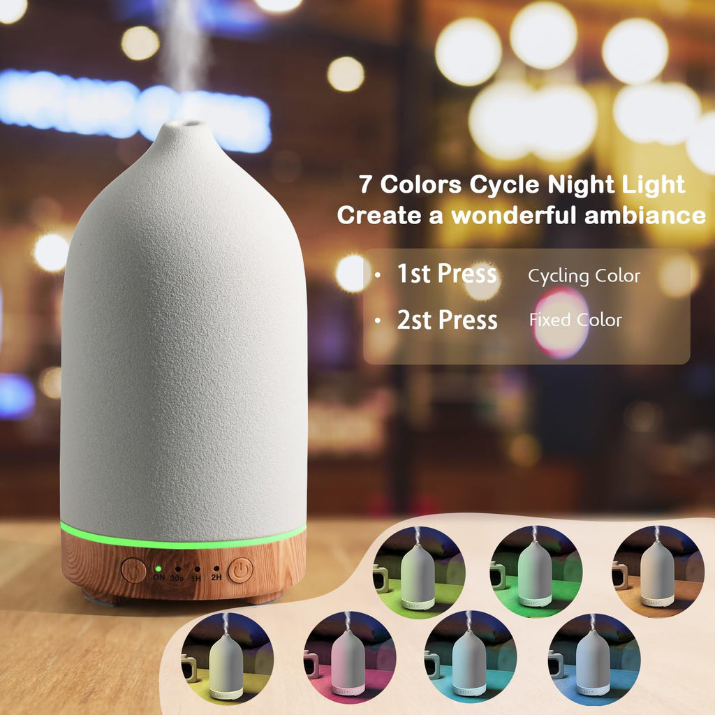 Diffuserlove Ceramic Diffuser Essential Oil Diffusers Aromatherapy Essential Oil Diffuser for Room Air Diffuser for Home Bedroom Stone Diffuser Yellow Wood Pattern Base