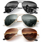 Classic Aviator Sunglasses for Men Women Driving Sun glasses Polarized Lens UV Blocking (3 Pack) 58mm