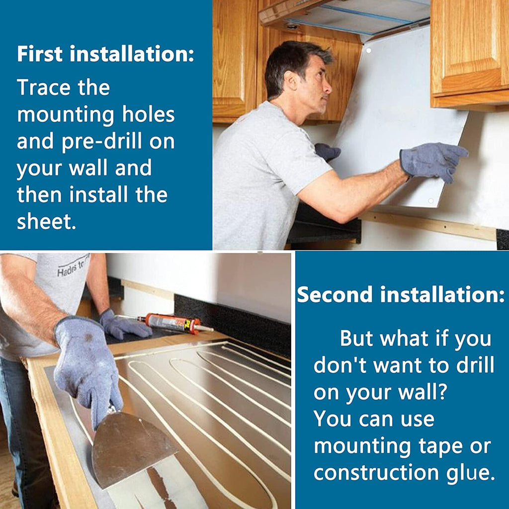 24 x 30-inch Reversible Stainless Steel Backsplash for Kitchen wall，Splatter Guard and Cooking Shield， Range Hood Accessories to Keep Kitchen Clean， Four Pre Drilled Holes for Easy Installation