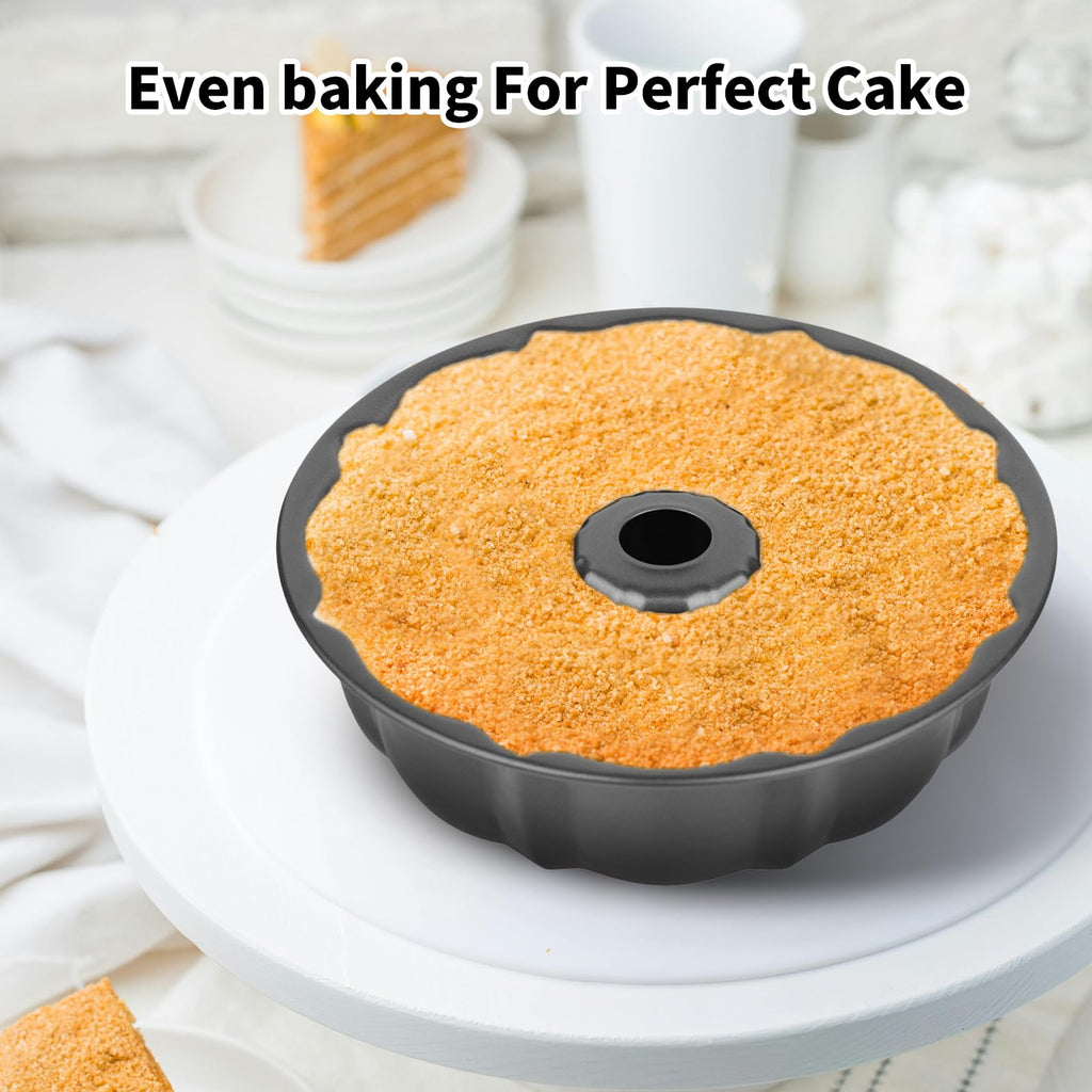 Novery 9.5" Non-stick Cake Pan, Heavy Duty Carbon Steel Fluted Tube Round Baking Pan,Buntz Pound Cake Pan Mold,Tube Bakeware,Baking Mold for Jello,Gelatin,Chocoflan,Flan - 2 PCS