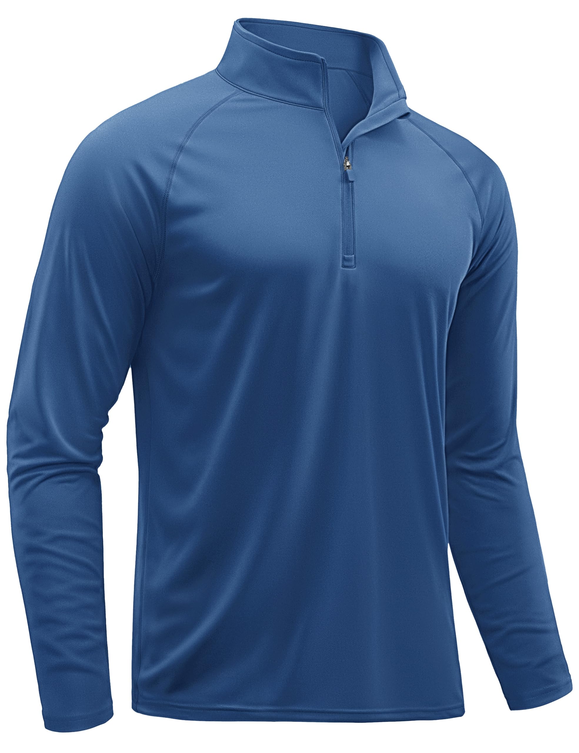 Sun Protection Shirts for Men Long Sleeve 1/4 Zip Outdoor Athletic Performance Workout Shirt for Men Quick Dry Fit Sports Shirts Blue Grey M