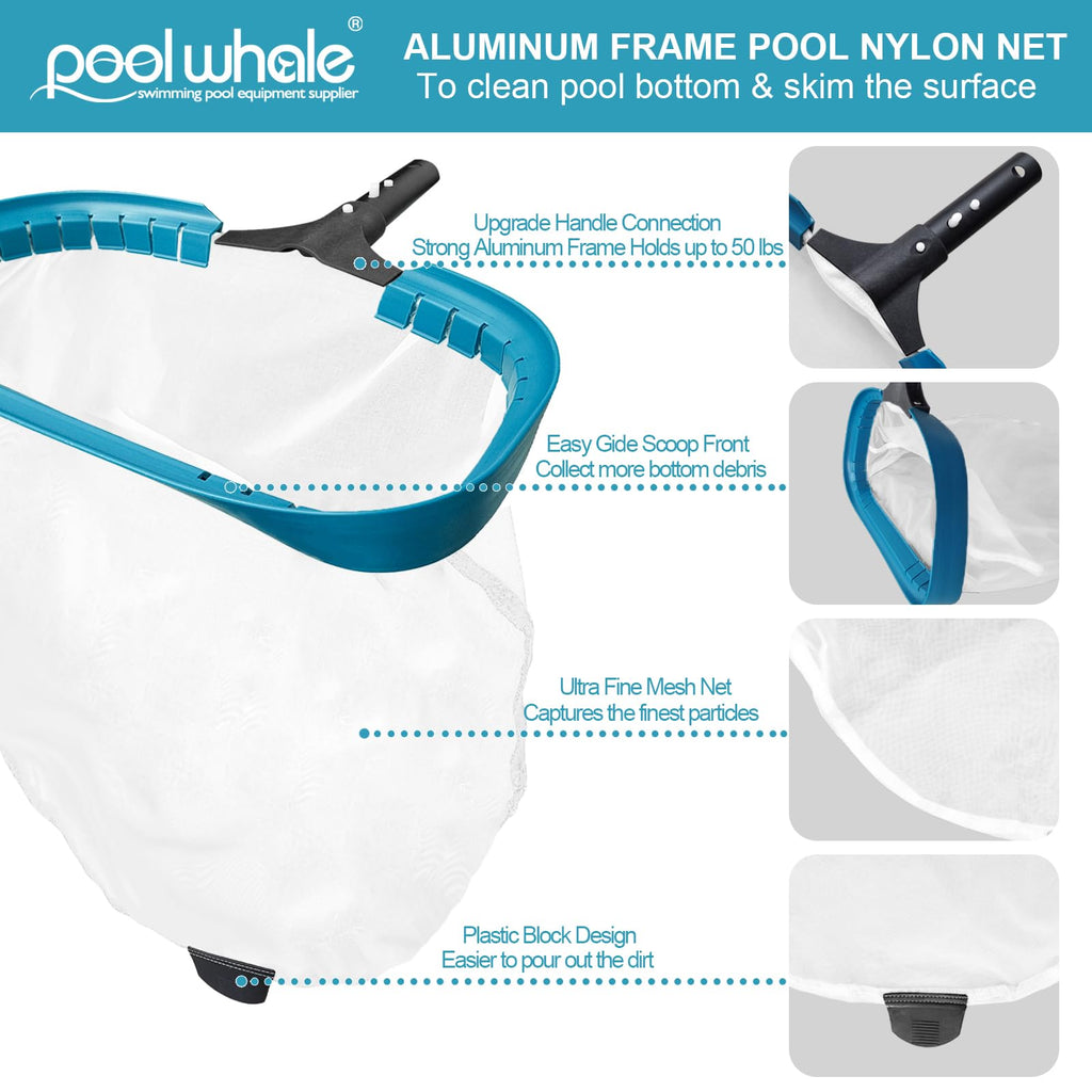 17.5" Heavy Duty Ultra Fine Mesh Pool Pollen & Sand Skimmer Rake, Aluminum Frame Deep Nylon Net, Pool Net for Above Ground & In-ground Swimming Pools (No Pole)