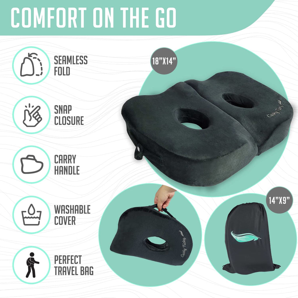 Cushy Tushy Foldable Sit Bone Seat Cushion - for Sit Bone Pain, Hip, Butt, Ischial Tuberosity, Hamstrings, and Sciatica Pain Relief - for Home, Office, and Driving…