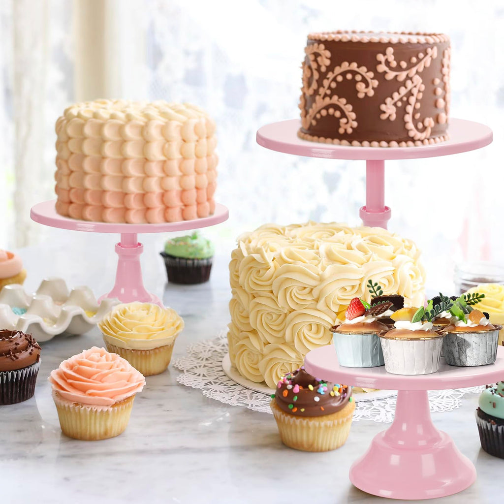 3Pcs Cake Stand, Pink Round Cupcake Stand 8/10/12Inch Dessert Display Stand Cupcake Holder Pastry Serving Plate for Baby Shower Wedding Birthday Party Celebration Home Decoration