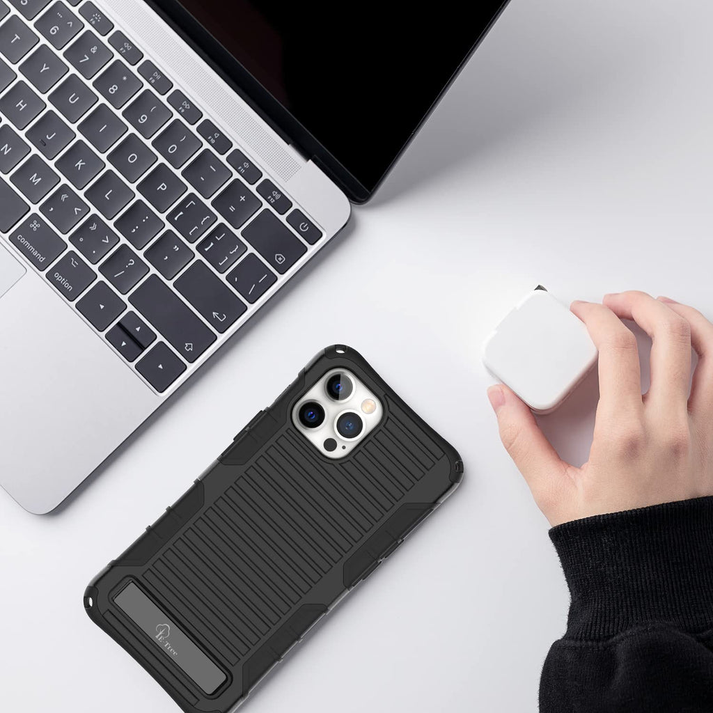 E-Tree Compatible with iPhone 12 Case/iPhone 12 Pro Case, with Crossbody Strap and Stand, Protection Shockproof Phone Case Black, Perfect for Go Outside and Kid Elderly