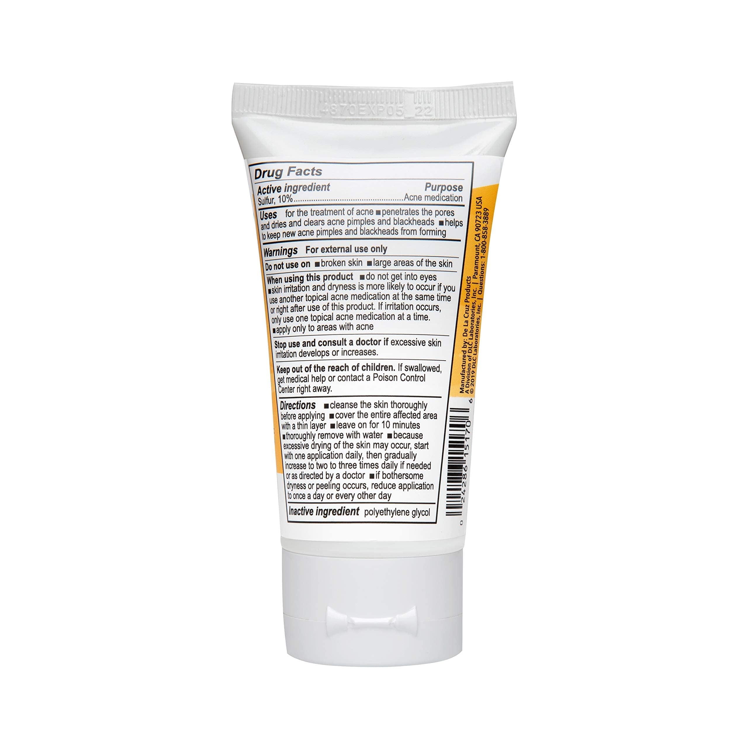 De La Cruz Sulfur Ointment - Cystic Acne Treatment for Face and Body - Daily 10 Min Hormonal Acne Spot Treatment Mask - Safe and Effective Ointment that Clears Up Pimples - 2.6 OZ Tube, 2-Pack