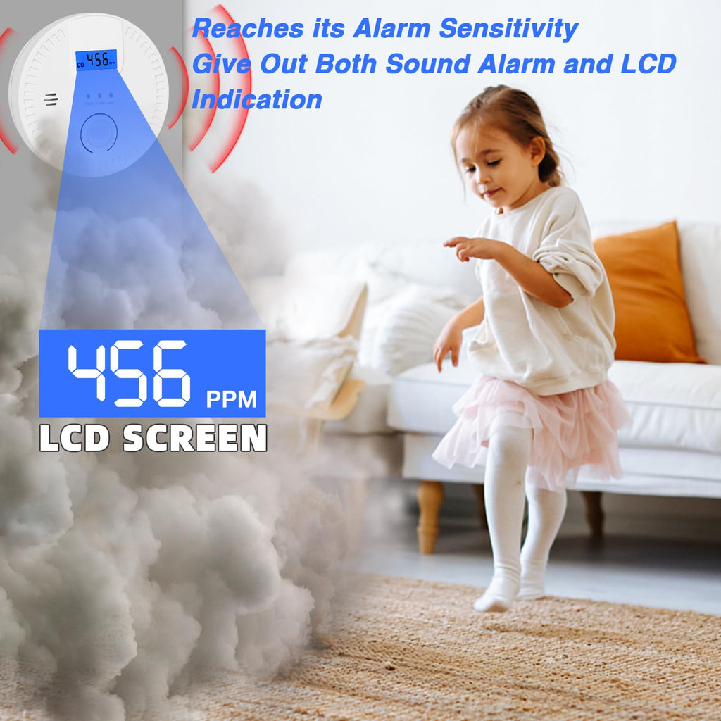 4 Packs, 2 in 1, Smoke and Carbon Monoxide Detector, Smoke Detector Carbon Monoxide Detector Combo,85db Alarm, Digital Display, with Battery, Easy to Install