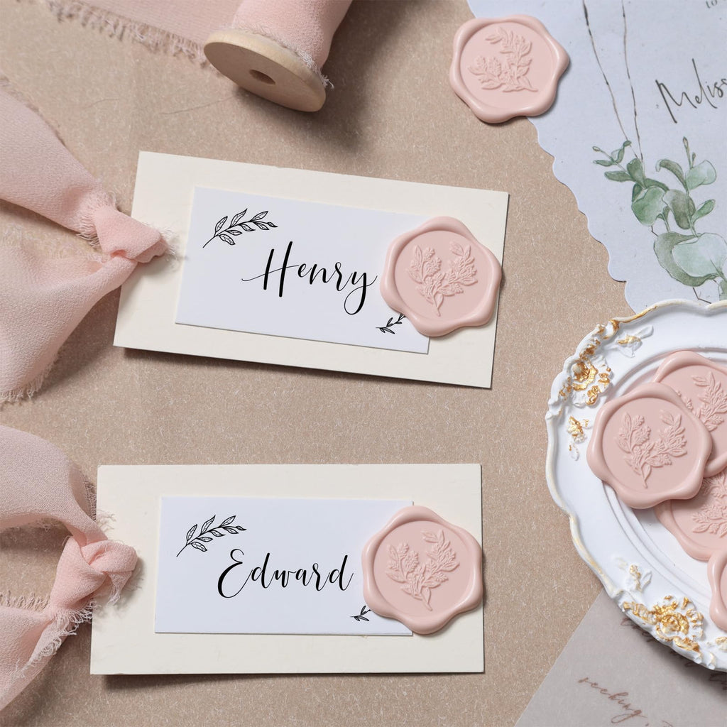 UNIQOOO Wax Seal Stickers - Eucalyptus Wedding Invitation Envelope Seal Stickers, 50 Pcs Self- Adhesive Blush Pink Stickers, Perfect for Invitation, Christmas, Gift Wrapping, Party