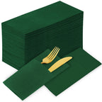 KAMMAK Dark Green Napkins Disposable with Pocket Cloth Like Dinner Paper Napkins Folded 100 Pack Paper Napkins Bathroom Hand Paper Guest Towel for Party Christmas Wedding Reception (16.5 x 16.5 inch)