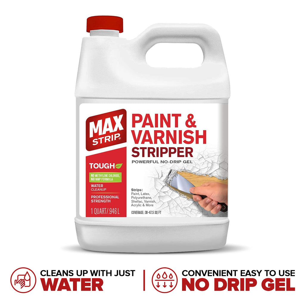 Max Strip Paint & Varnish Stripper 32oz - Paint Stripper for Multiple Layers of Acrylic, Latex, Oil & Water-Based Paints, varnishes. for Wood, Metal, Masonry, Plaster, Tile, molding.